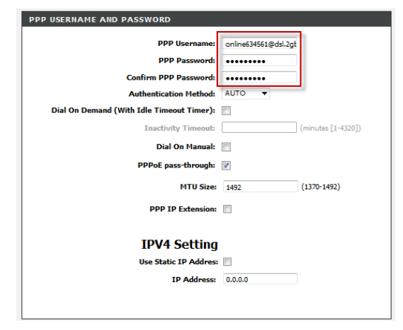 PPP Username and Password