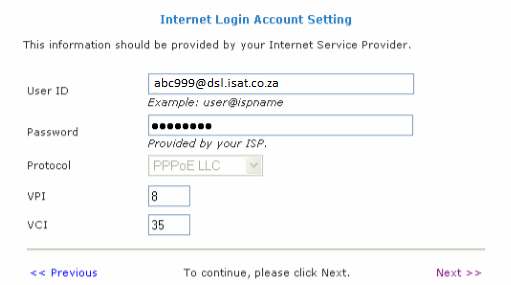 Internet Login Account Settings