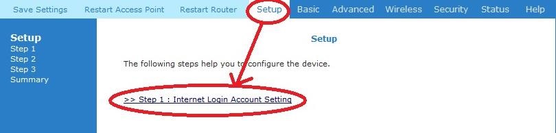 Internet Login Account Setting