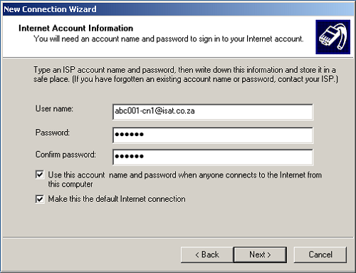 Internet Account Information