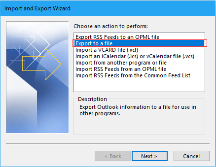 Import and Export Wizard