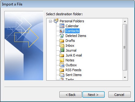 Select destination folder