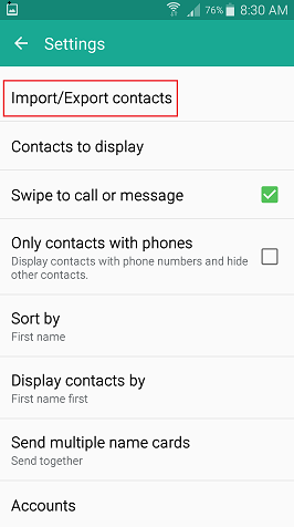 Android Import/Export contacts