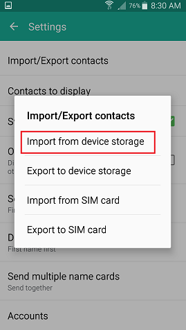 Import from device storage
