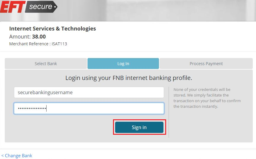 Log in to Bank