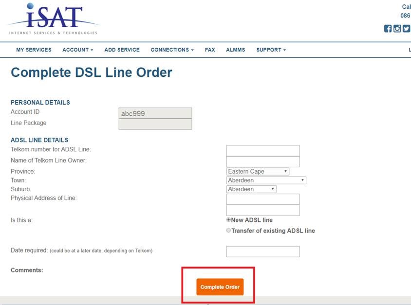 Complete DSL Line Order