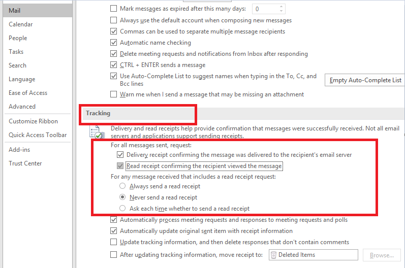 Tracking settings