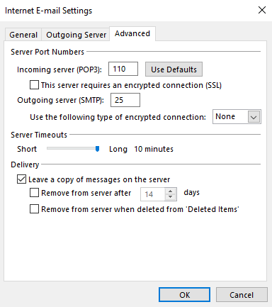 Advanced Internet E-Mail Settings