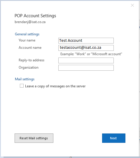 POP Account Settings