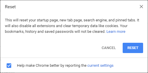 How to reset Chrome Browser to its Default Settings