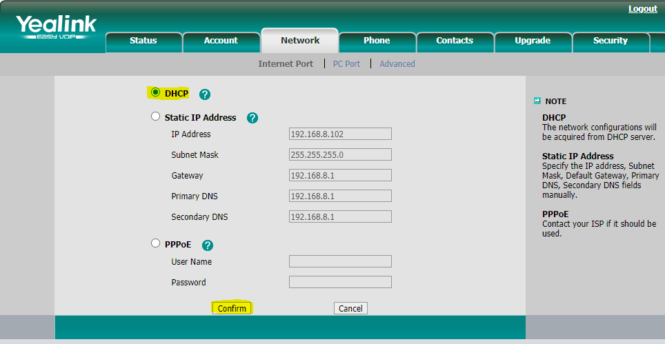 Network DHCP Settings