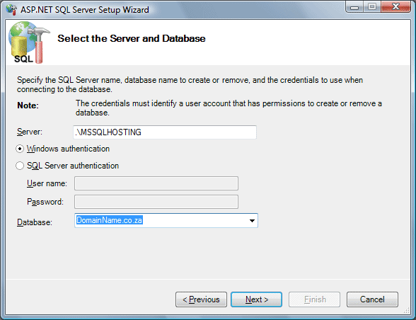 ASP.Net - Select the server and database.
