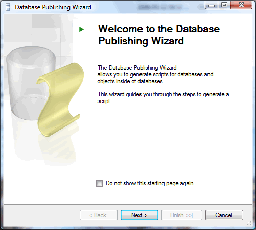 Database Publishing Wizard - Greeting Page