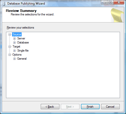Database Publishing Wizard - Review Summary